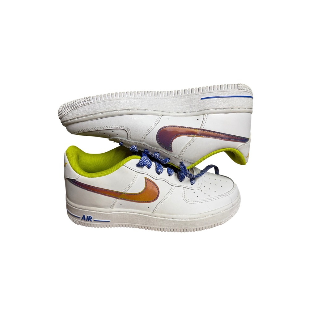 Nike Air Force 1 Low Kids White Lime Green Blue Iridescent DJ1767-100 Size 5Y - Picture 6 of 9